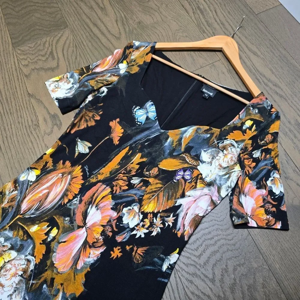 Just Cavalli Archive Print Sweetheart Pencil Dress in Floral Butterfly Print